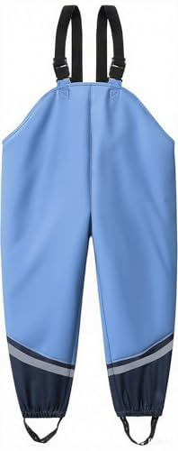 DAFENP Pantalon Impermeable para Niño Niña a Prueba de Viento Pantalón de Agua Trekking Prueba Sucia Pantalones de Barro Mono con Transpirable Forro Textil YK1665H-SkyBlue-DarkBlue-98