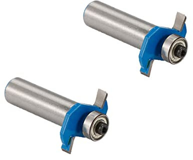 Unifizz Carbide Tongue and Groove Mill Tool 1/2 Shank 2 teeth with Bearing 4mm Ball T-Shape Lock Miter Router Bit, Joint Router Bits Wood Milling Cutter Set, Blue 2 Pcs
