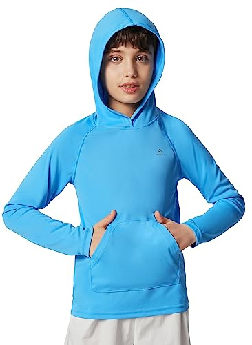 Heathyoga Rash Guard for Boys Swim Shirt UPF 50+ UV Sun Protection Hooded Fishing Shirt with Pocket for Toddler Kid