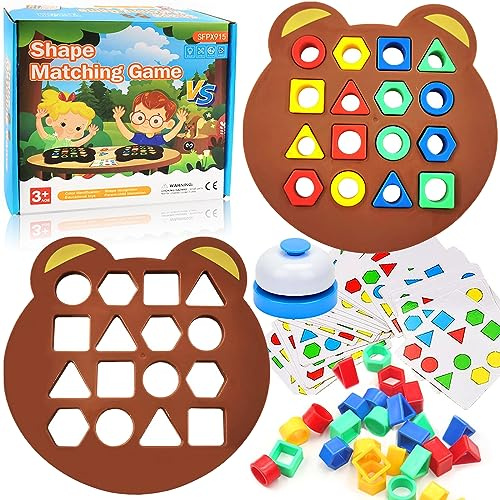 Jastown Gioco di Corrispondenza di Forma Geometrica,Geometric Shape Matching Game，Colore Forma Abbinamento Gioco，Color Shape Puzzle Board,Montessori Puzzle apprendimento-per 3 4 5 6 Anni Bambini