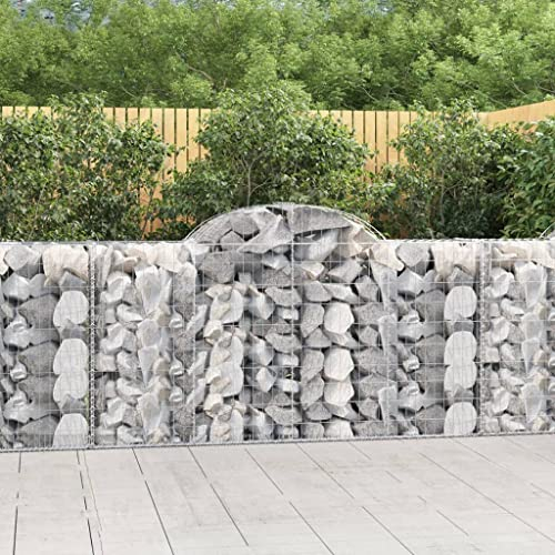 BaraSh Gabionen mit Hochbogen 6 STK. 200x50x100/120cm Verzinktes Eisen GabionenköRbe WasserzapfsäUle Garten Gabionen Zaun Gabionensteine