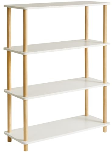 IBUYKE 4-Tier Wooden Open Bookcase - Modern Freestanding Bookshelf Storage Organizer,Multifunctional Display Stand for Bedroom, Living Room and Home Office, Storage Cabinet,White WBC004W