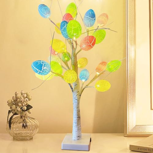 Decorazione pasquale a LED, albero pasquale con 12 uova di Pasqua colorate, decorazione pasquale, decorazione da tavolo, decorazione pasquale, decorazione pasquale, la luce nelle betulle, catena