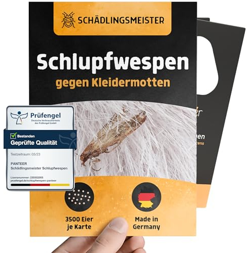Panteer® Schlupfwespen gegen Kleidermotten – 2 Karten à 5 Lieferungen gegen Motteneier – Hoch wirksam, Biologisch & Nachhaltig - Kleidermotten bekämpfen - Alternative zu Mottensprays - Made in Germany