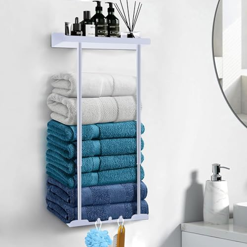 Asdsed Portasciugamani Senza Trapano, Portasciugamani Estensibile Autoadesivo con Ripiano, Portasciugamani da Bagno da Attaccare alla Parete del Bagno, 38-75CM (Bianco)