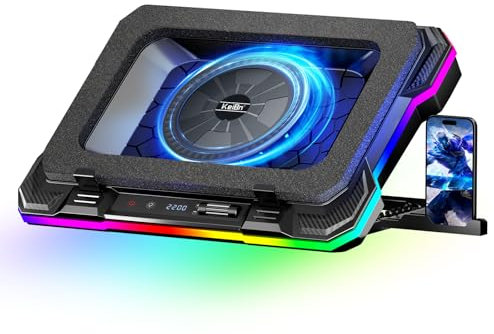 KeiBn Gaming Laptop Cooling Pad, Laptop Cooling Stand with 5.5inch External Cooling Fan, Rapid Cooling Laptop 15.6-19.3inch, Infinitely Variable Speed, 8 Height Stands, 4 USB Ports, Blue