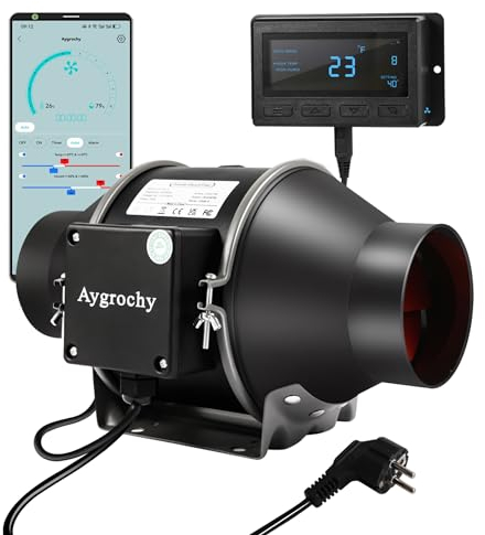 Aygrochy 10W Grow Ventilator mit Clip, EC-Motoren 10 Geschwindigkeiten Grow lüfter mit Smart APP Control, IP-44 Schutzart Oszillierender wachsen Clip-on-Lüfter für Zelt