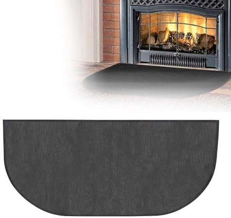 Tappeto Ignifugo per Camino, Tappetino per Camino, Tappeto Focolare Camino per stufa, camino, barbecue e griglia, Protegge i Pavimenti Dalle Scintille, Nero, Mezzo Rotondo (102 * 50cm)
