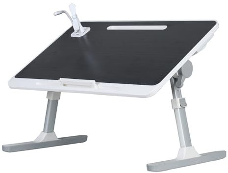 qorkhogr Laptop-skrivbord för säng med USB-fläktljus och spår, höjdvinkel, justerbart knäbord för soffa, hopfällbar frukostbricka, bärbar dator, studiestativ för läsning, skrivande, äter svart