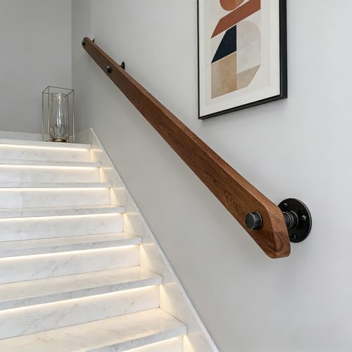 KEPMOGOH 50–440 cm ledhänder, rund trappramp i trä för väggmontering, säkerhetsramp för äldre, stödstång för händer i korridorer, komplett kit (A, 360cm)