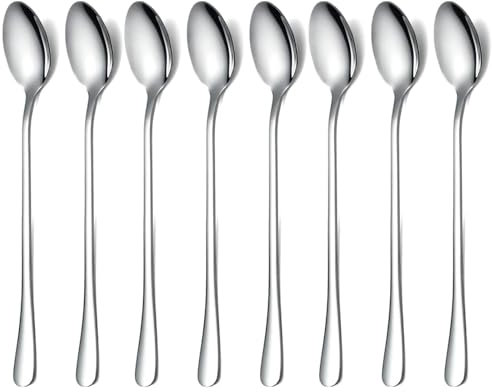 8Pcs Stainless Steel Latte Spoons, 7.71in Long Handled Teaspoons for Hot Drinks & Desserts