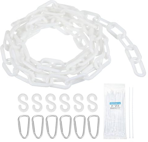 sourcing map Plastic Chain 15 Ft/4.6 M, Safety Chain White Plastic Chain Link Barrier with Zip Ties Buckle and S-Hooks for Crowd Control Queue Line Fence Decoration