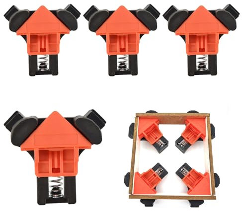 Abrazaderas de Esquina, Sargentos de Angulo Recto, Sargento Escuadra, Sargentos para Esquinas, Adecuado Carpintería, Herramientas Carpinteria Madera, Abrazaderas de Ángulo Recto, 4 Piezas, 90 Grados