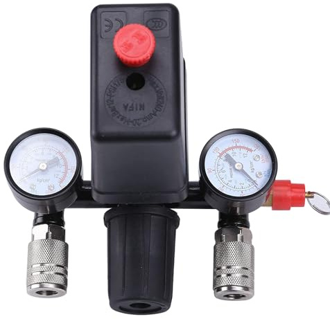 Regulador de presión de 230 V con interruptor de presión con 2 indicadores de medición, compresor de aire, válvula de control de rosca exterior de 1/2 pulgadas, interruptor de compresor de presión