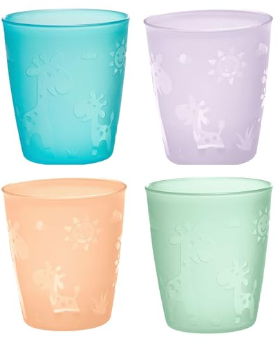 nip – Bicchieri per neonati e bambini | a partire da 1 anno | Confezione da 4 | infrangibili, adatti al microonde e alla lavastoviglie, senza BPA, senza melamina, giraffa, verde/arancione/viola