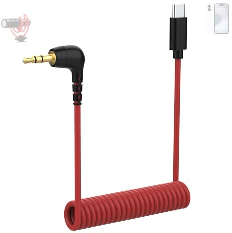 Zosvoses Câble de microphone USB C vers TRS 3,5 mm pour Rode, Movo, Comica, VideoMic, Hollyland Lark M1 / M2 / MAX / 150 / M1 / MAX Duo DAC Câble de sortie audio spirale pour Android iPhone 15/16