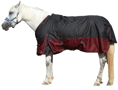 Leberna Alfombra de caballo, 1200D, impermeable y transpirable, para el invierno, relleno de 200 gramos (negro y rojo, 7 pies)