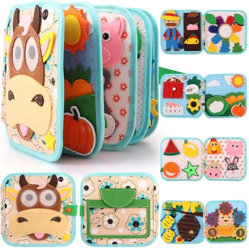 Busy Book, Montessori Toys for 1 to 3 Year Old, Farm Theme Busy Board, Travel Toys, Kids Airplane Activities, Boys and Girls Birthday Gifts, Toddler Sensory Board for Fine Motor Skills