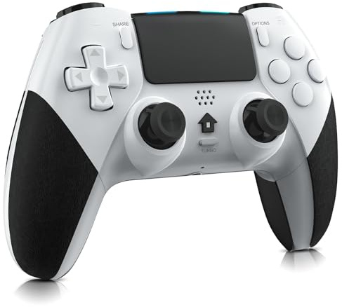 Holilo Controller PS-4, Joystick PS-4 Compatibile con PS-4/Pro/Slim, con Doppia Vibrazione, Somatosensoriale a 6 Assi, Turbo, Touch Panel-Bianco