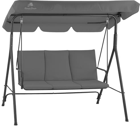 HinHocker Balancelle 3 places avec toit pare-soleil | Gris | Charge maximale : 250 kg | Chaise à bascule, banc à bascule pour extérieur | Balancelle de jardin, fauteuil à bascule | Bascule souple