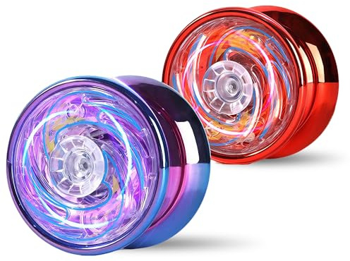 ForestM 2-Pack Light Up Yoyo for Kids, Magic Yoyo Set with Red & Purple LED Lights, Beginner Friendly, Responsive Yo Yo Toy for Tricks and Magic Performances, Includes Protective Case and Accessories