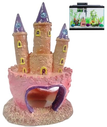 Muzrunq Maison de Poisson pour Aquarium, château de décoration d'aquarium en résine avec 3 toits, château d' pour Reptiles, décoration réservoir, Maison