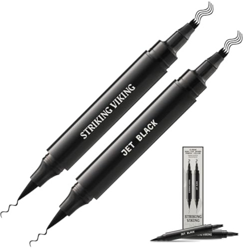 Striking Viking Beard Pen - Jet Black, 2 Pens Pack - Temporary Beard Dye - Waterproof Sweatproof Long Wear Beard Pencil Filler For Men for Touchups & Gap Contouring - Enhances Facial Hair