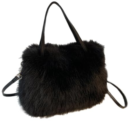 Harilla Bolso de mano peludo, moderno bolso de mano para viajes, ocio, compras, citas y trabajo, Negro