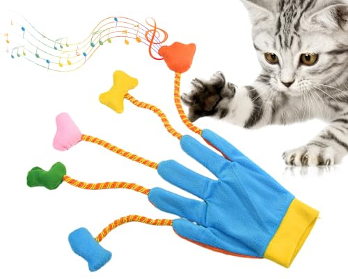 Guanti teaser per gatti - Giocattolo di peluche per gioco felino, dispositivo interattivo a cinque dita con campane di fissaggio, attività di intrattenimento per animali domestici al coperto per | Sti