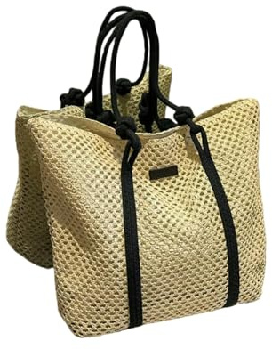 FCCBDFC Borse di Paglia Borsa da Donna Elegante in Intrecciata Spiaggia per Le Vacanze Shopper Casual con Manico Superiore A Tracolla sotto Ascelle alla Moda-beige-37x14x34 Cm