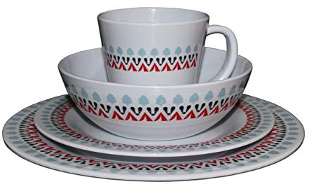 OLPRO 16-teiliges Melamin-Geschirrset - strapazierfähiges Outdoor-Geschirr für Camping, Wohnwagen, Picknicks & Grillabende - Leichtes, unzerbrechliches Teller & Schalen Set für 4 Personen