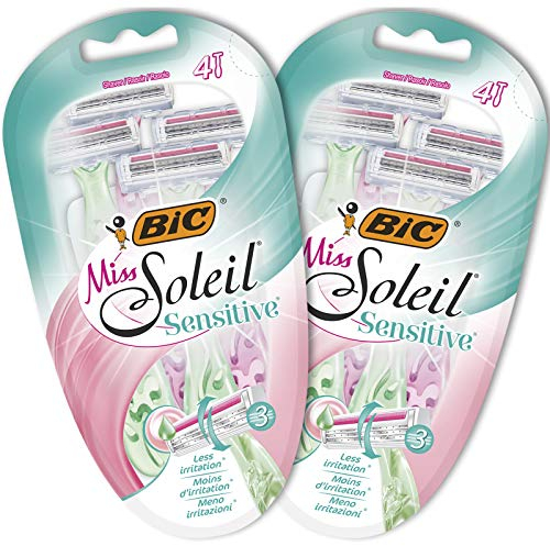 BIC Miss Soleil Sensitive, Einwegrasierer Damen, 8 Nassrasierer mit je 3 Klingen, mit Aloe Vera & Vitamin E für eine sanfte Rasur