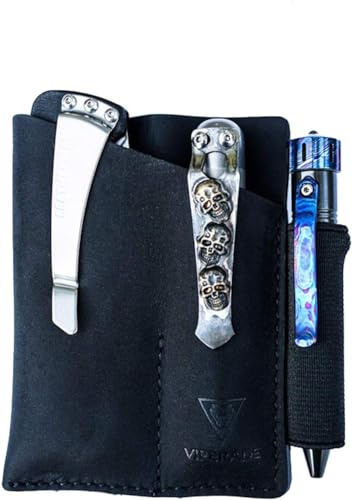 VIPERADE PJ12 EDC Leather Sheath, Multitool Sheath/Tools Holster/Knife Belt Sheath/Flashlight Sheath for Leatherman Multitools/Knife Sheath, Handmade Organizer Sheath with 2 Pockets - Black