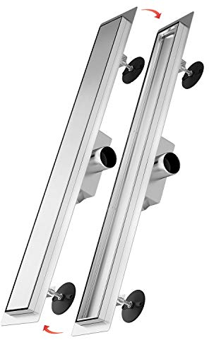 SONNI Duschrinne 80cm Edelstahl Befliesbar Komplettset Doppelseitige duschablauf Bodenablauf Flach mit Geruchsstop und Haarsieb Randablauf 2 in 1 Edelstahl Ablaufrinne Komplettset mit Bodenbefestigung