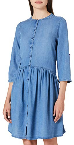 TOM TAILOR Denim Señoras Vestido Vaquero Abotonado con Volantes 1024137, 10110 - Blue Denim, S