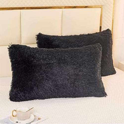 AdirHome Kissenbezug 50x70 schwarz 2er Set 50x70 cm Schwarz Kissen 50x70 Kissenbezüge 50x70 cm Couchkissen Superweich Kissen Flauschig Kissenbezug für Sofa Dekokissen (Black,50 * 70 cm)