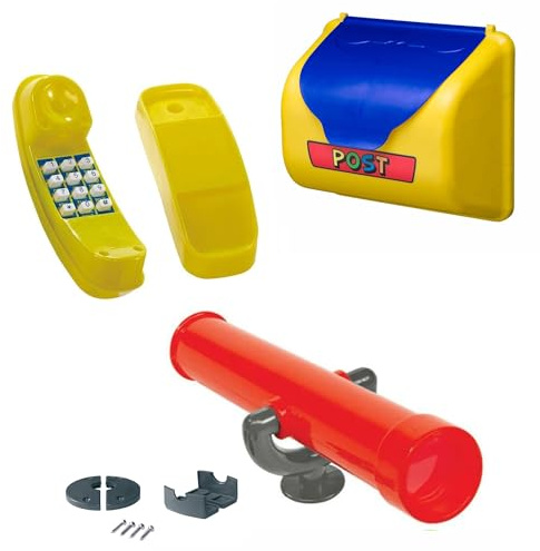 GK Zubehör-Set z.B. für Spielturm mit gelbem Telefon, gelb/blauem Briefkasten und Teleskop in der Farbe (rot)