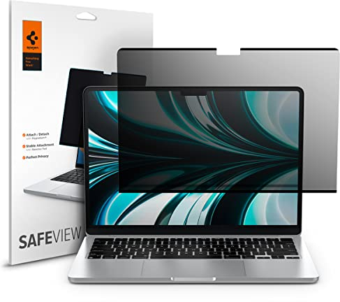 Spigen SafeView Magnetischer Blickschutzfilter für MacBook Air 13 Zoll (M4 2025 / M3 2024 / M2 2022), Sichtschutzfilter, Privacy Schutz, Blendschutz, Anti-Fingerabdruck