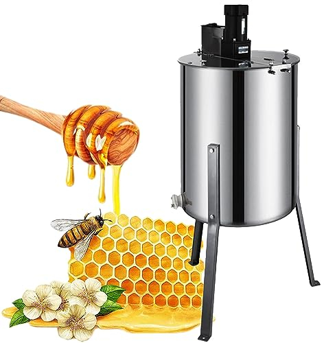 ANXYYDS Elektrischer Honigschleuder, 2/4-Rahmen-Edelstahl-Imkereiextraktion, Wabentrommelschleuder mit transparentem Deckel, Bienenhaus-Zentrifugenausrüstung mit höhenverstellbarem Ständer,4frame