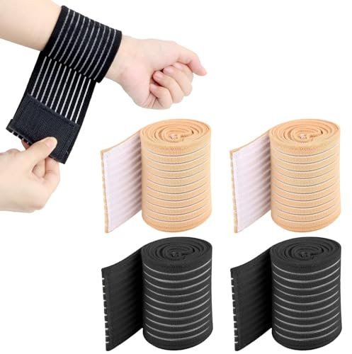 ZOCONE 4 Piezas Bandas Elastica Muñequera 44cm Ajustable Muñequera Tendinitis Muñeca Tejido Compresión Muñequera Tunel Carpiano Transpirable Banda Elastica Muñequera Deportiva para Hombres y Mujeres