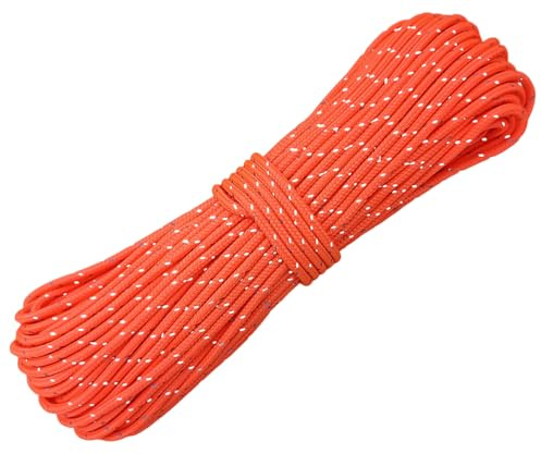 Legnowit 2mm Fluorescent Reflective Guyline Camping Paracord, Ultralight Thin Cord Rope for Tarp Rain Fly Tent Camping, 65 Feet -Orange