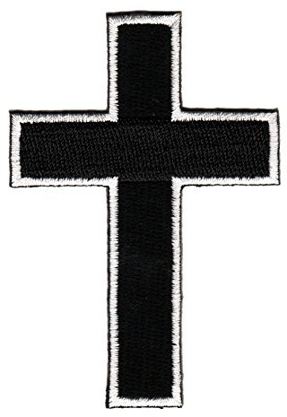 Kreuz Schwarz Aufnäher zum aufbügeln oder aufnähen Bügelbild Aufbügler für Kleidung gestickter Bügelpatch Applikation Cross Religion Kirche Jesus Patch Größe 5,5 x 8,0 cm