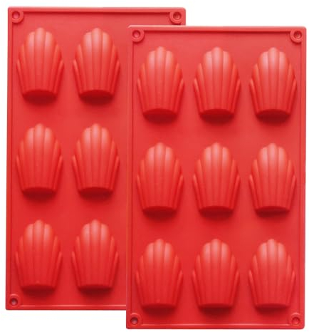 YXHZVON Madeleines Baking Tray 2pcs, 9 Cavities Silicone Baking Mold for Madeleine, Non-Stick Silicone Madeleine Mould for Chocolate, Cakes, Candy, Cookies (Red)