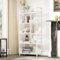 YITAHOME Bücherregal 5 Etagen, Bodenstehendes Bücherregal, Holzregal und stabiles Stahlrahmenregal mit 4 Haken Industrielles Lagerregal für Wohnzimmer, Heimbüro, Reinweißes