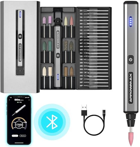 ARROWMAX kabelloser wiederaufladbarer elektrischer Gravurstift mit 36 Bits, Aluminiumgehäuse, Bluetooth, APP, kabellose magnetische Ladung, Diamantspitze-Ätzwerkzeug für Heimwerker, Gravur (SGS MINI)