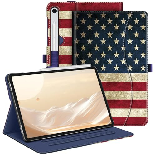 Fintie Custodia per Samsung Galaxy Tab S10 FE/ S9 FE 5G 10.9 pollici/Tab S9 11 pollici, visualizzazione multi-angolo copertura protettiva con tasca, auto sleep/wake, bandiera degli Stati Uniti