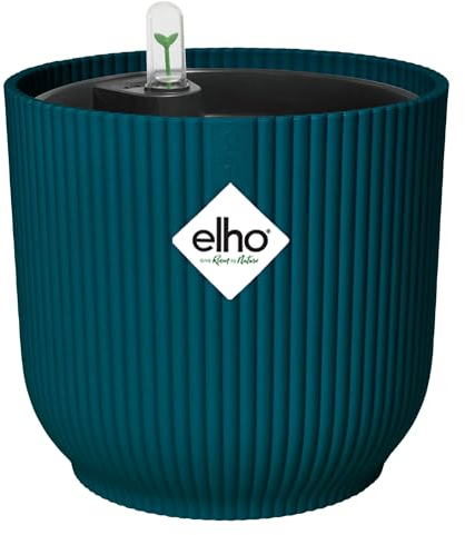 Elho Vibes Fold Round con Sistema de Regado - Macetero por Interior - 100% Plástico Reciclado - Ø 18 cm - Azul/Deep Blue