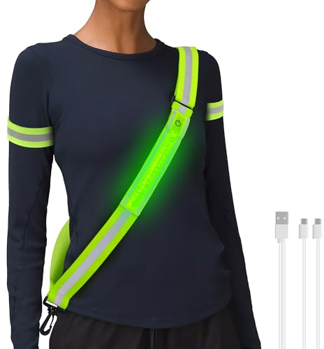 HENMI Lauflicht Joggen mit Reflektoren Gürtel,(mit 2 Stück Reflektorbänder) LED Wiederaufladbare USB Verstellbarer Lauflicht,für Radfahren oder Wandern Joggen Laufen Running Outdoor Sports