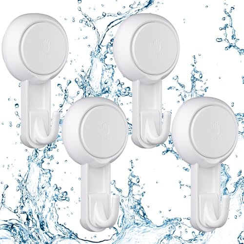 Luxear Ganchos Ventosa para Baño 4 Piezas Colgador Ventosa Sin Agujeros para Toallas Albornoz, Perchero Ventosa, Percha Ventosa Resistentes para Cocina Baño Pared Ducha Azulejos Vidrio, Blanco