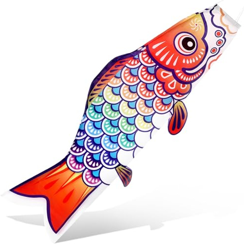 Remagr Fish Windsock Heavy Duty 39 Inch Koi Fish Kite Flag Wind Socks Japanese Carp Koinobori Wind Streamer Traditional Hanging Decoration for Outdoors Home Garden Yard(Colorful)
